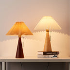 Lampe de table LED en bois et tissu plissé – style japonais