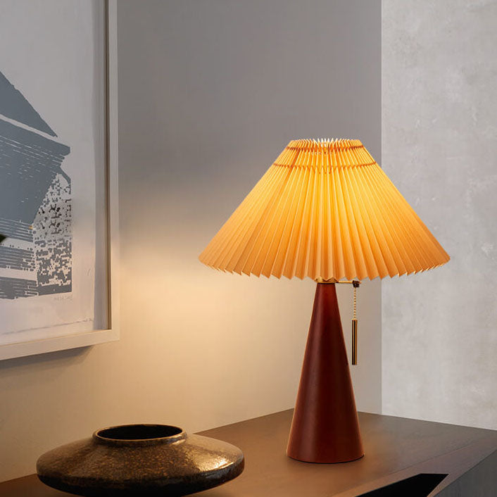 Lampe de table LED en bois et tissu plissé – style japonais