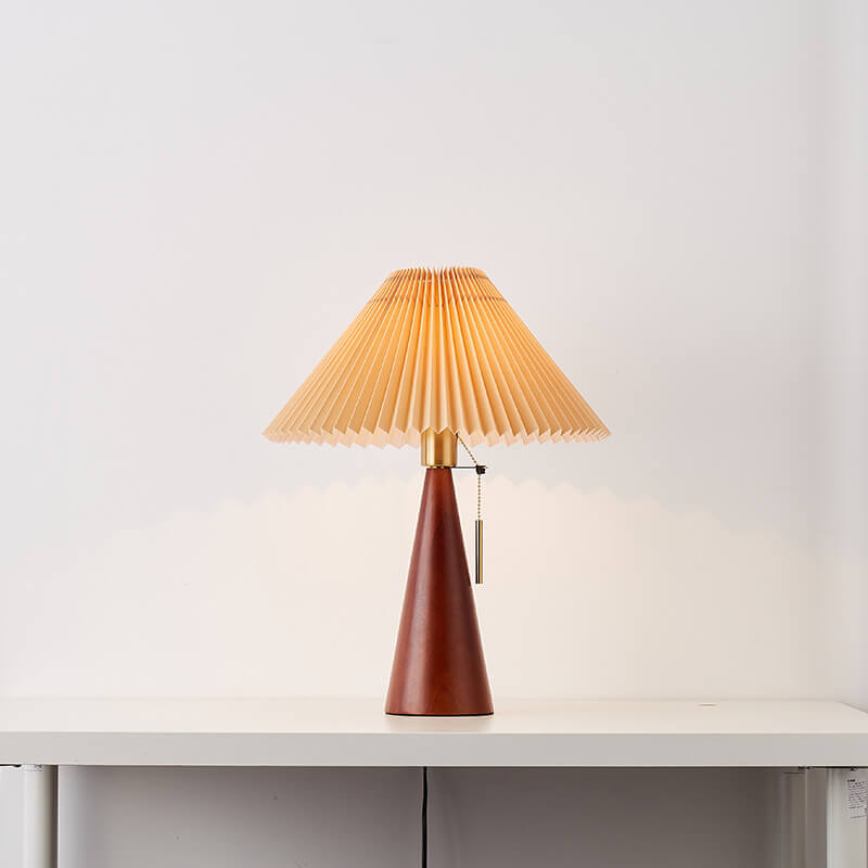Lampe de table LED en bois et tissu plissé – style japonais