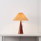 Lampe de table LED en bois et tissu plissé – style japonais