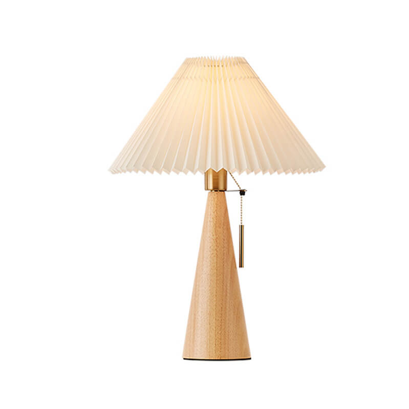 Lampe de table LED en bois et tissu plissé – style japonais