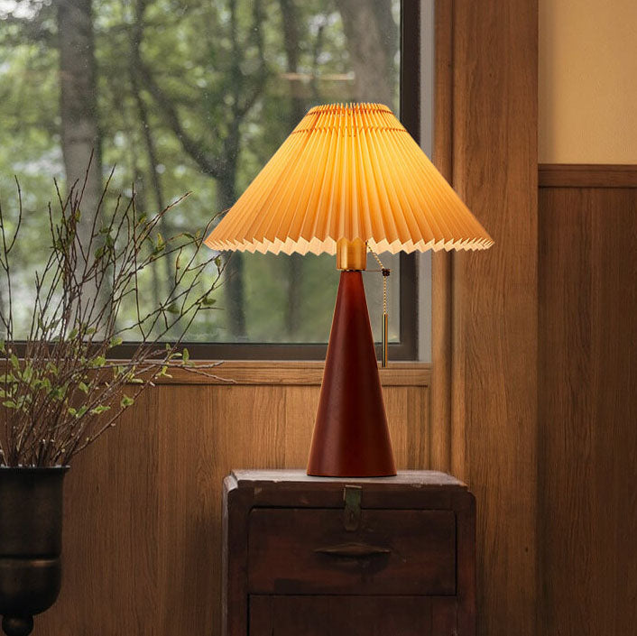 Lampe de table LED en bois et tissu plissé – style japonais