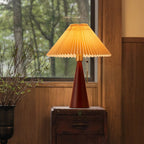Lampe de table LED en bois et tissu plissé – style japonais