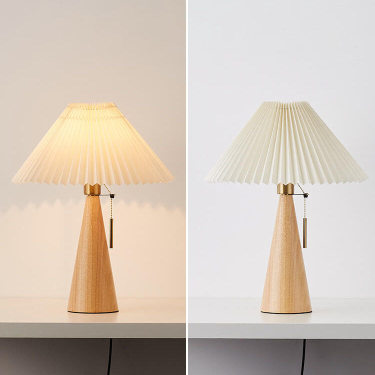 Lampe de table LED en bois et tissu plissé – style japonais