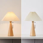 Lampe de table LED en bois et tissu plissé – style japonais