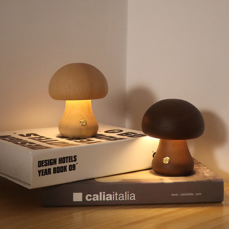 Lampe de table champignon en bois vintage