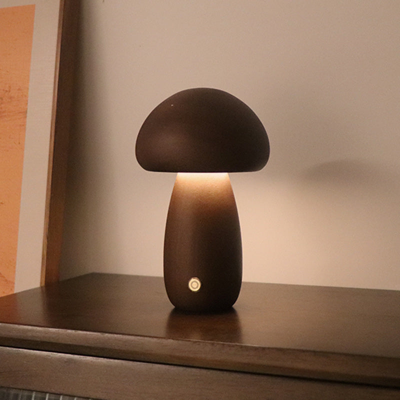 Lampe de table champignon en bois vintage