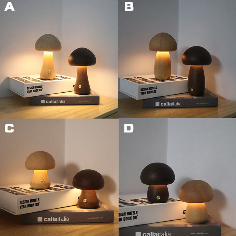 Lampe de table champignon en bois vintage