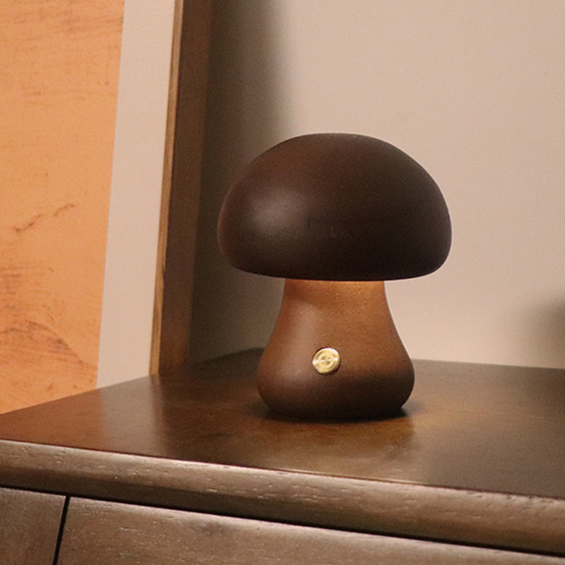Lampe de table champignon en bois vintage