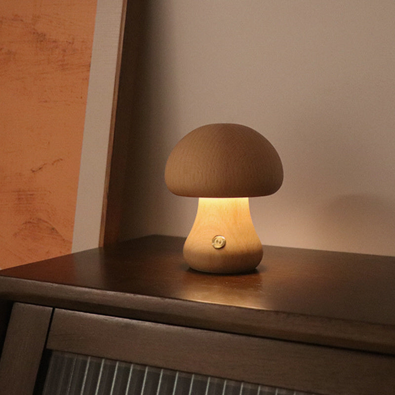 Lampe de table champignon en bois vintage