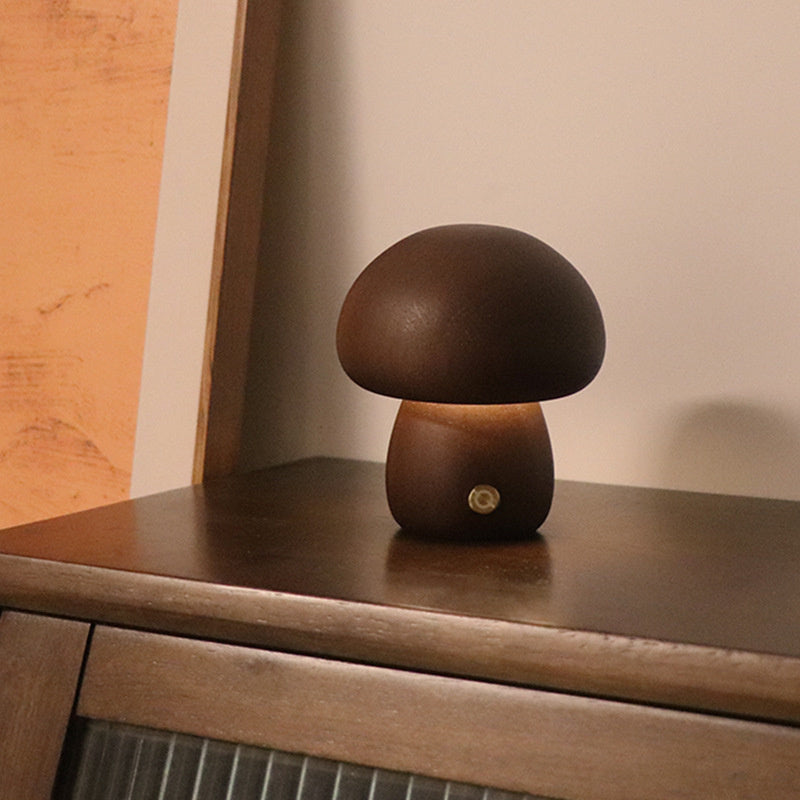 Lampe de table champignon en bois vintage