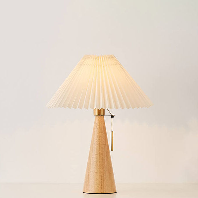 Lampe de table LED en bois et tissu plissé – style japonais