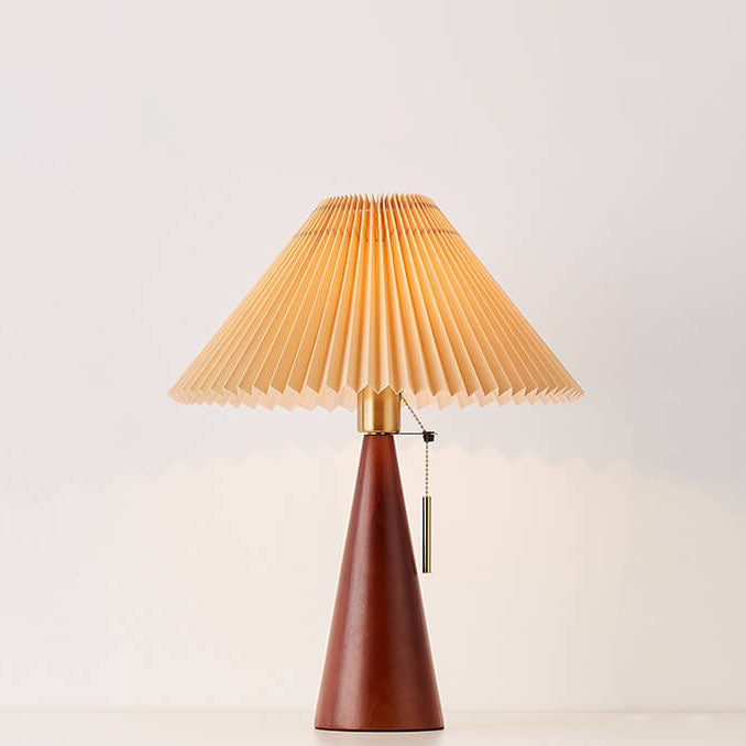 Lampe de table LED en bois et tissu plissé – style japonais