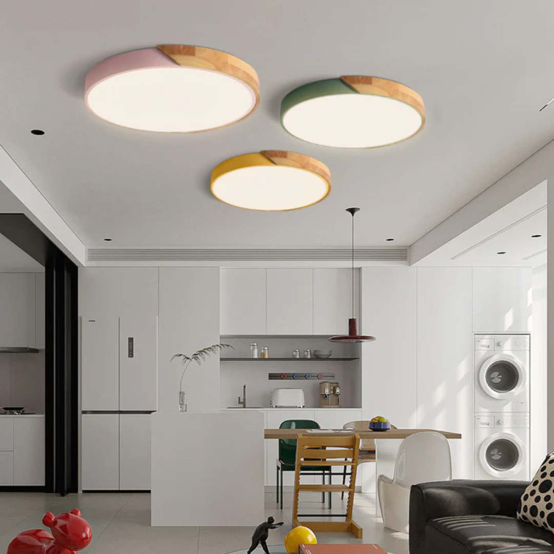Plafonnier LED en bois scandinave encastré