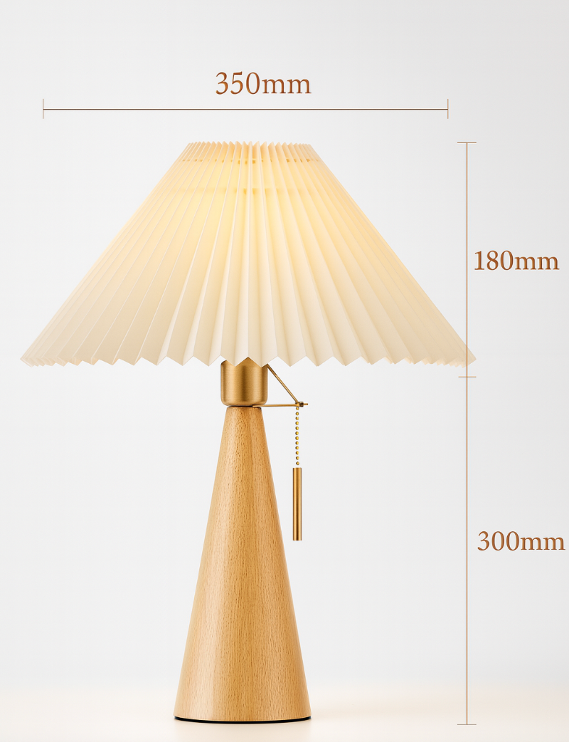 Lampe de table LED en bois et tissu plissé – style japonais