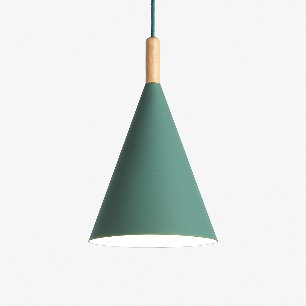 Suspension conique en métal coloré et bois